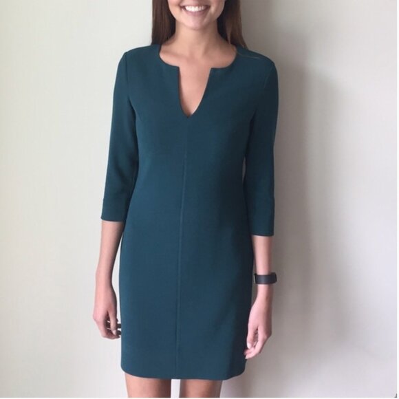 DIANE VON FURSTENBERG Womens Aurora Mini Dress 10 Moss Green 3/4 Sleeve - Picture 4 of 11